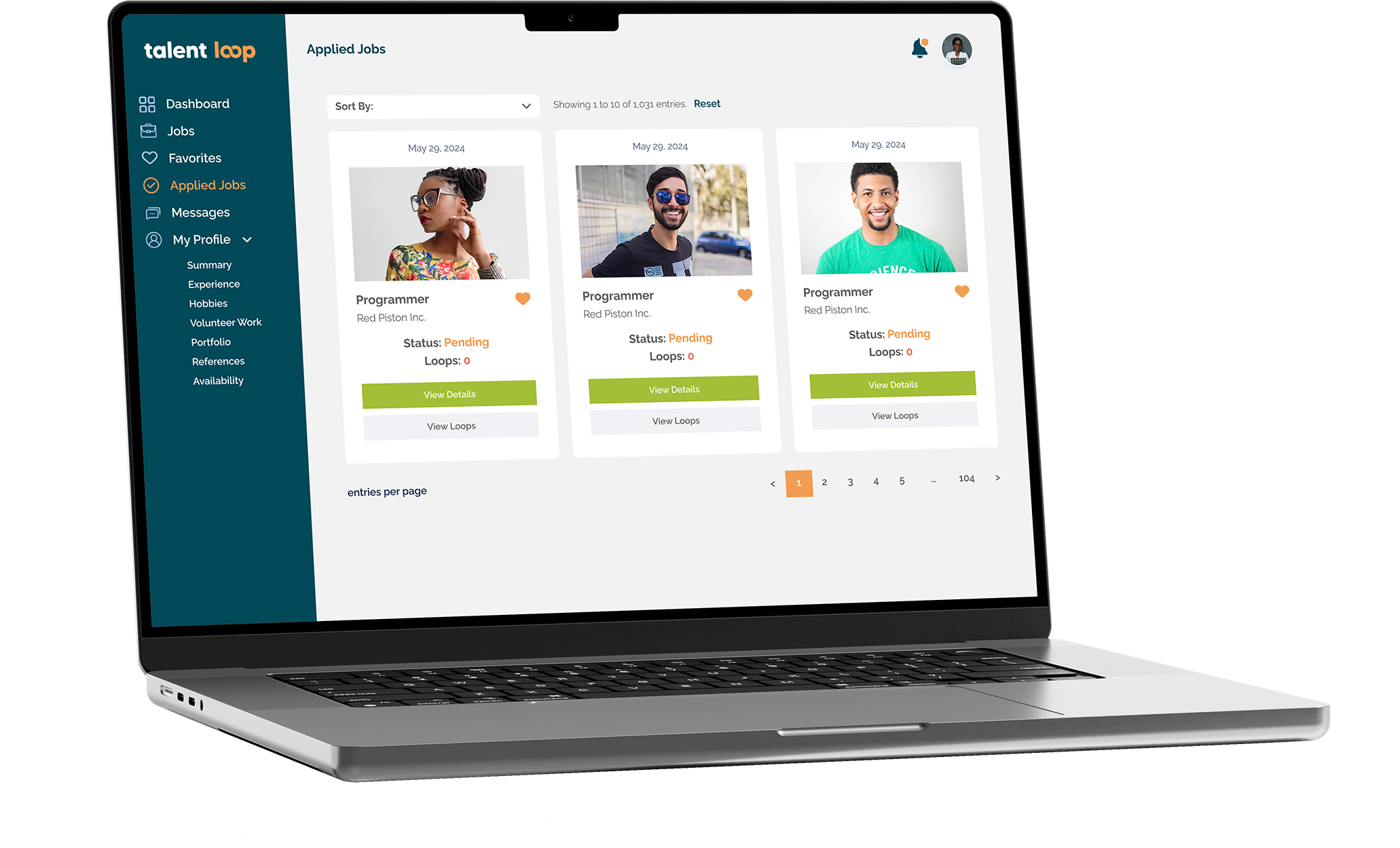 Laptop showing Talentloop Dashboard